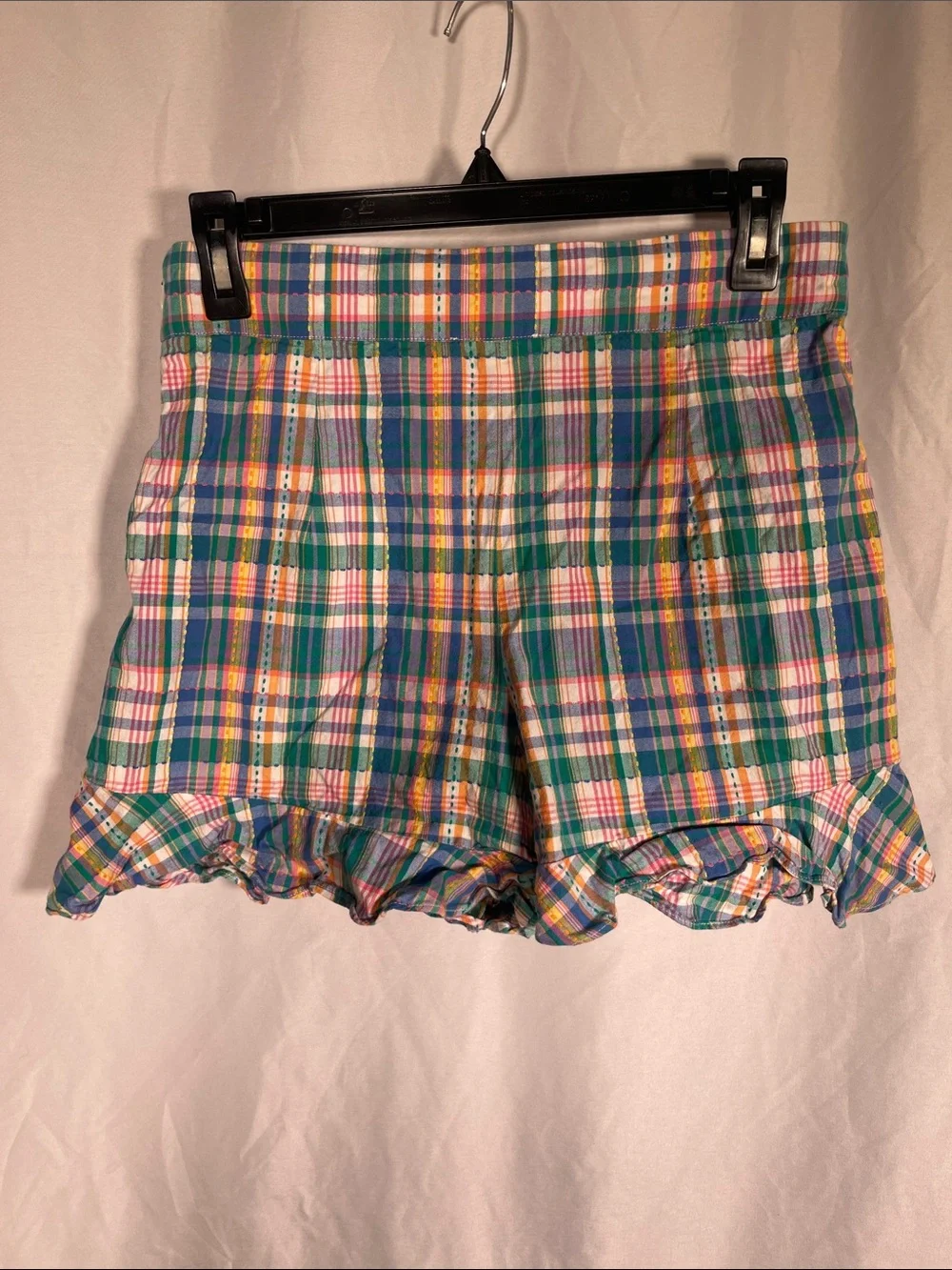 SEZANE WOMENS GREEN GINGHAM MATCHING SET LIORANE BLOUSE DORIAN SHORTS 8/FR 40